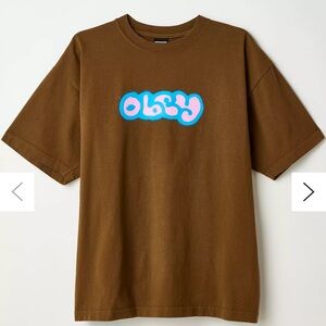 Obey NWT Medium Brown Tee with Blue and Pink Logo